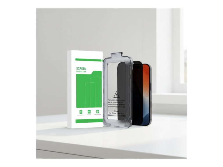 JJT iPhone Privacy Tempered Glass Screen Protector with optional installation housing reference